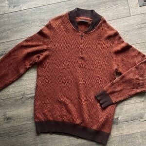 Sean John sweater Men's size 3 XL orange and brown 3/4 zip athleisure